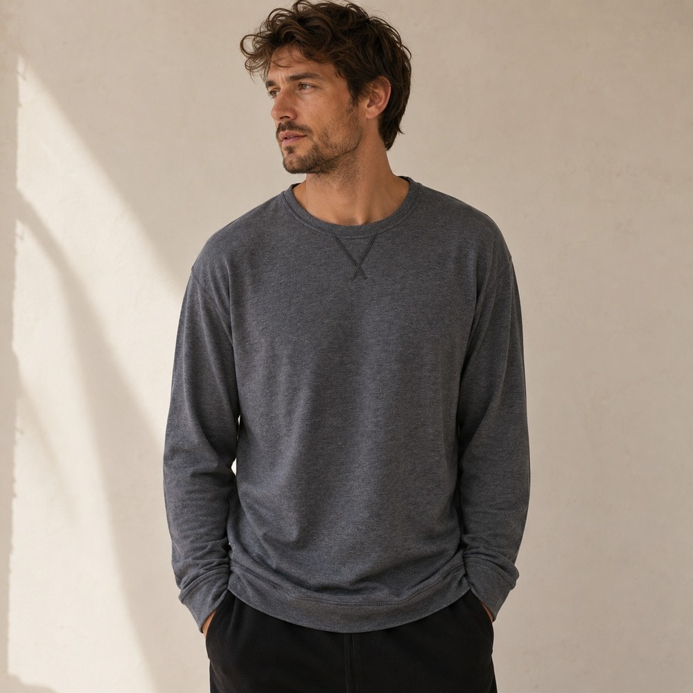 SAXX Mens 3Six Five Long Sleeve Crew Sweatshirt Sz L Gray Modal Lounge Pullover